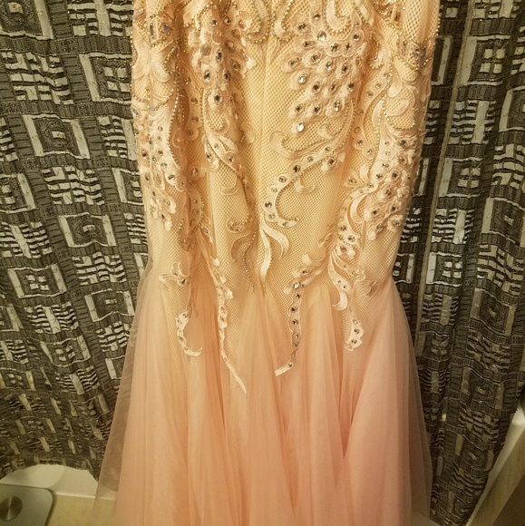 Blush/pink halter top embellished gown - Picture 6 of 8